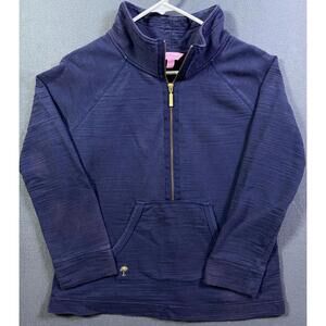 Lilly Pulitzer 1/4 Gold Zip Pullover Size Medium Long Sleeve Pocket Blue Cotton